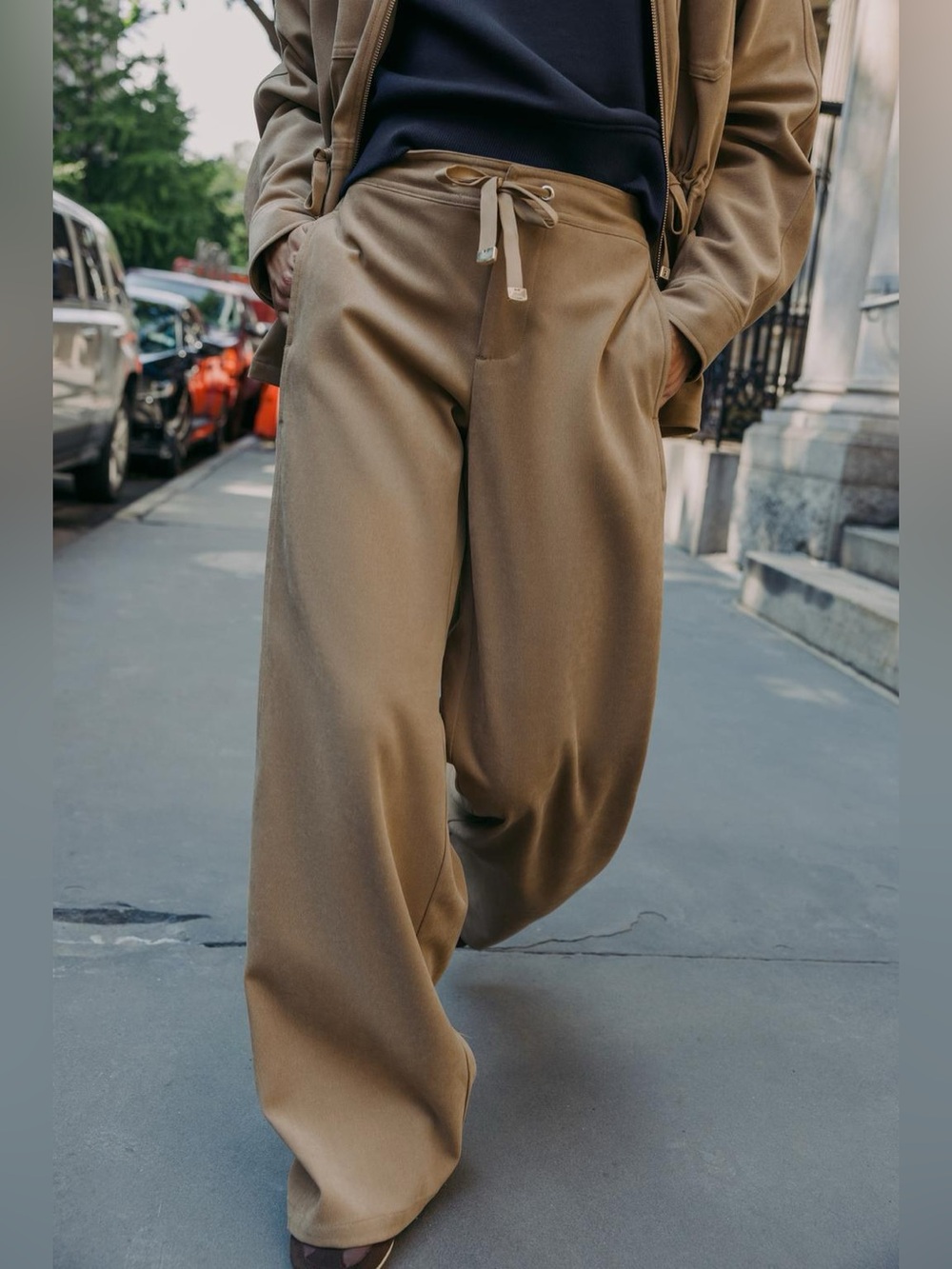 Zara Wide Leg Drawstring Trousers Mid Camel High Waist S NWT